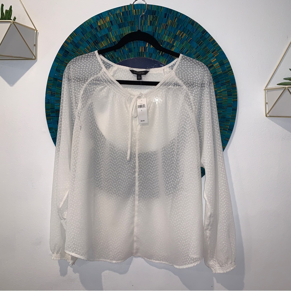 NWT Banana Republic Sheer White Blouse size L